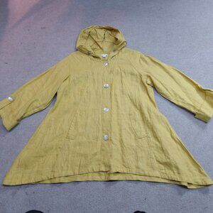 Sigrid Olsen Womens Jacket 2X Yellow Button Front 100% Linen Tab Sleeves